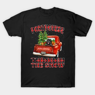 Christmas Portuguese Through The Snow Dog Santa Truck Tree T-Shirt